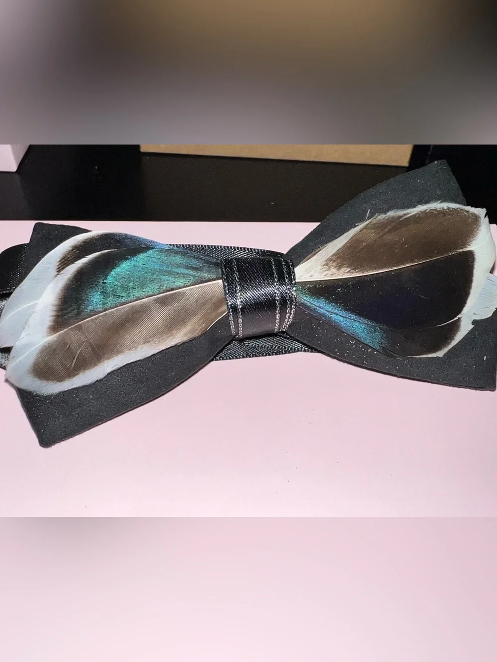 **SALE  Feather Accent Black Bow Tie